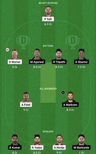 DC vs SRH Dream11 Prediction Team, Grand League